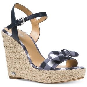 Michael Kors Blue and Tan Wedge Sandals with Espadrille Heel